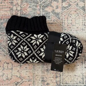 NEW ✨ Ralph Lauren Black and White Patterned Sherpa Lined Bootie Socks